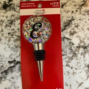 Letter E Wine Stopper with Glitter